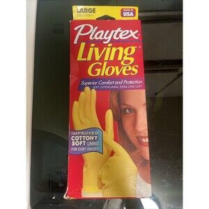 Vintage Playtex Living Gloves Yellow Large Long Cuff Lined New In Package 1990’s